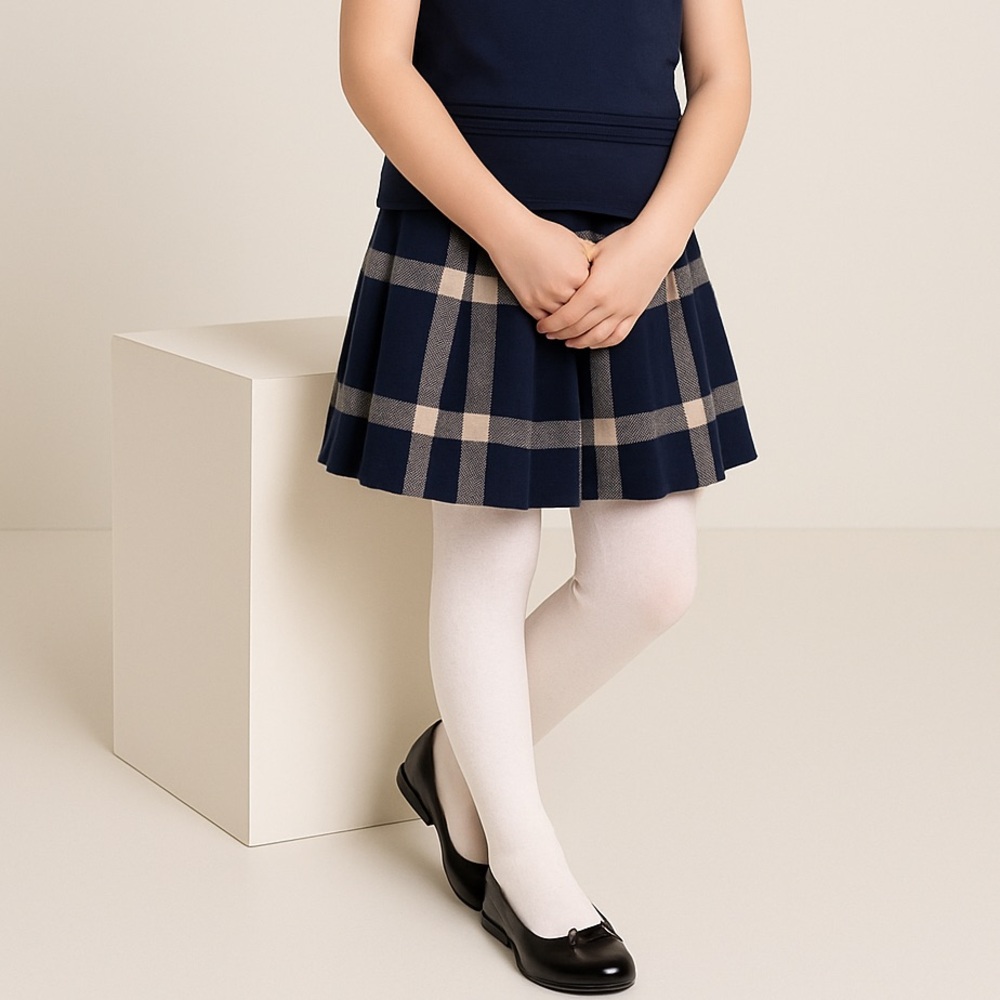 Burberry Kids Navy and Gray Plaid Skirt
